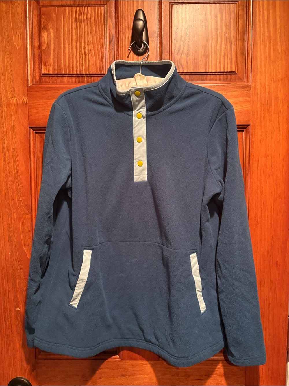 Teal Blue Snap-Placket Pullover Fleece